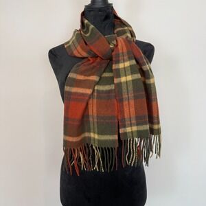 Club Room 100% Cashmere Plaid Scarf Fringe Red Green Beige 59x12 Warm Soft Luxe